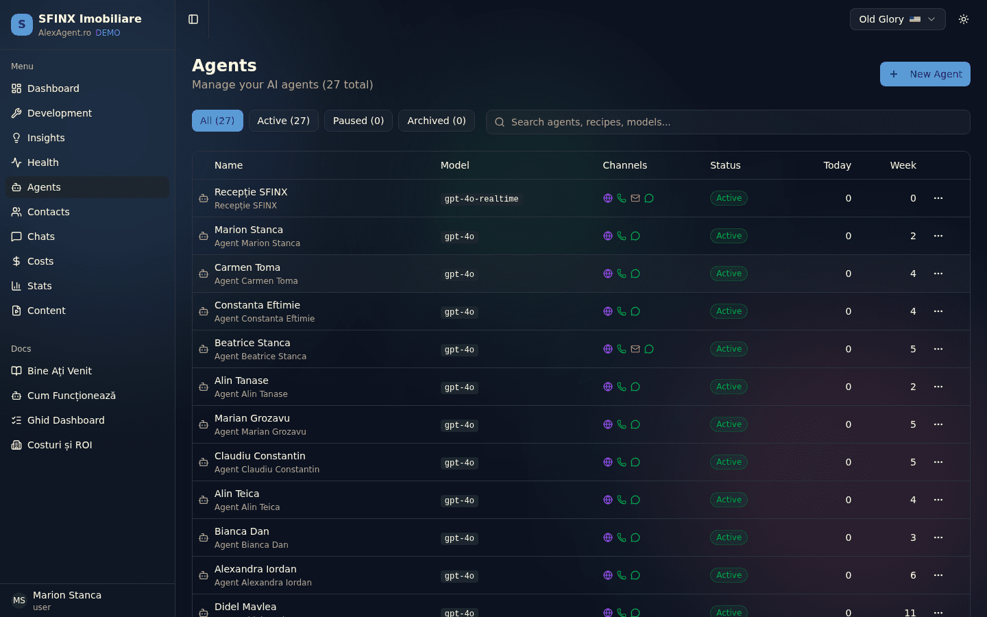 Agents — dark theme