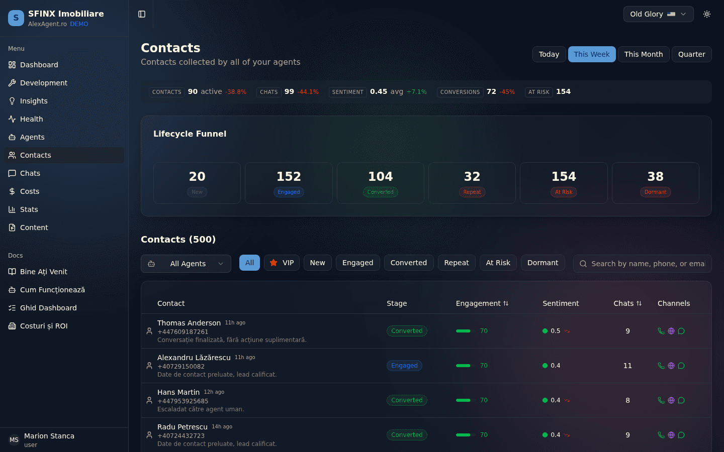 Contacts — dark theme