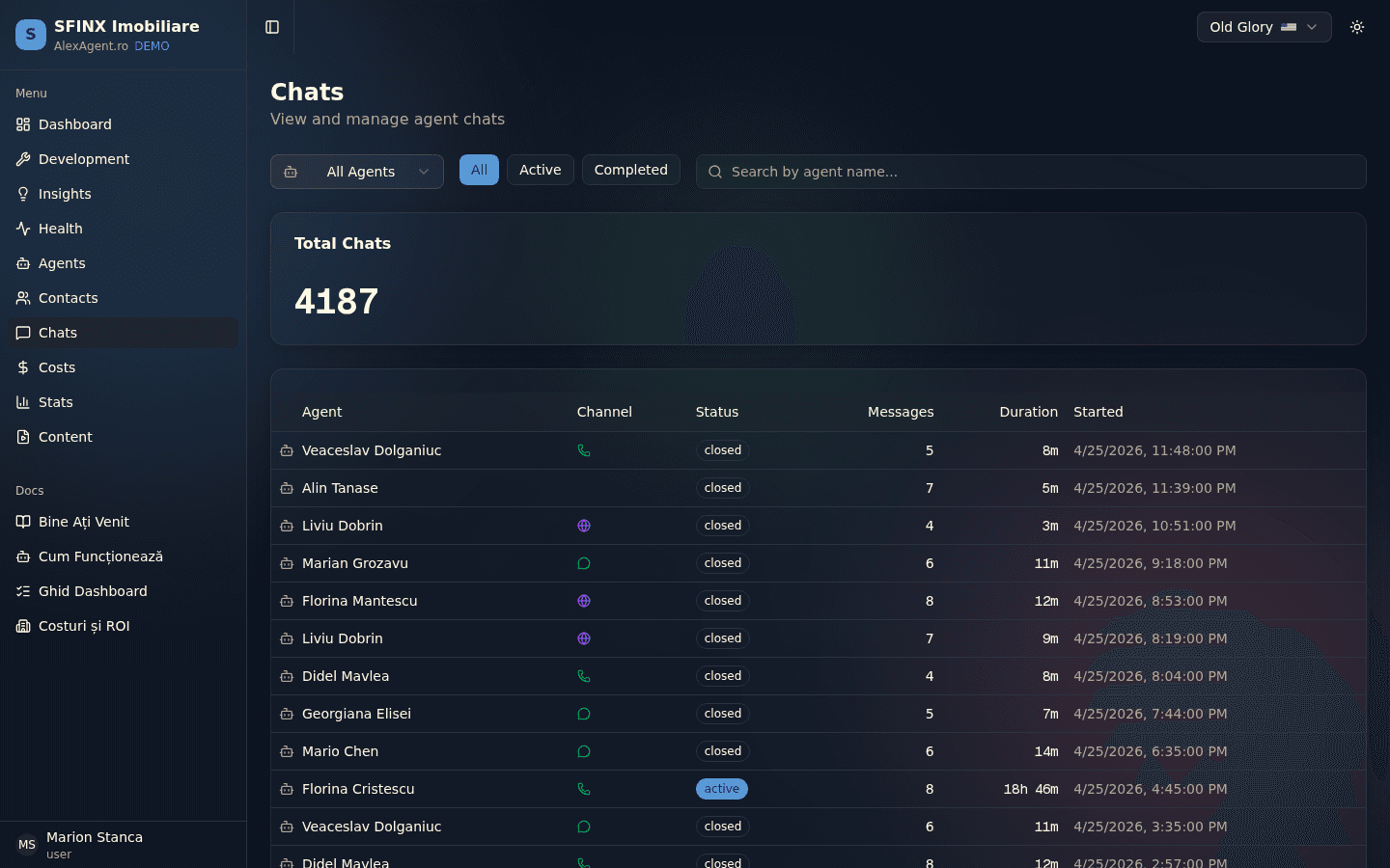 Conversations — dark theme
