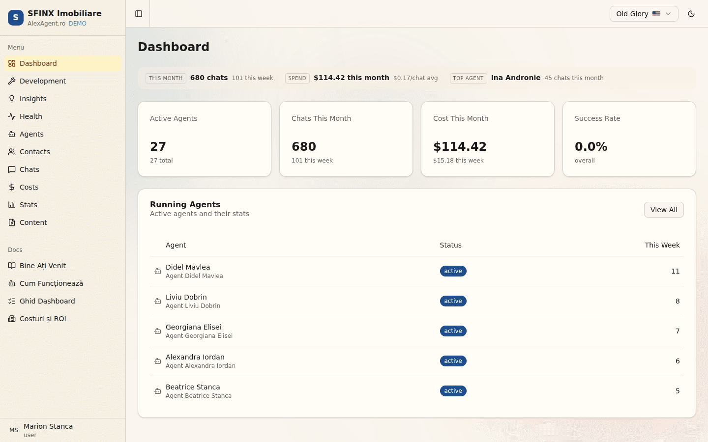Dashboard — light theme